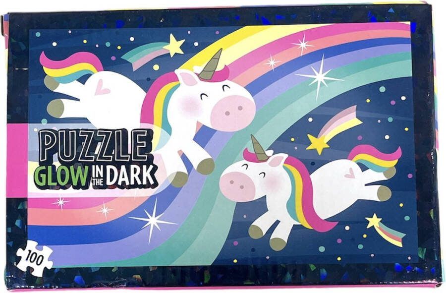 WIns-Holland B.V. Glow In The Dark Puzzel Unicorn 1 Puzzel van 100 Puzzelstukjes Kinderpuzzel Legpuzzels 45 x 30 cm Vanaf 3 Jaar Multi Kleuren