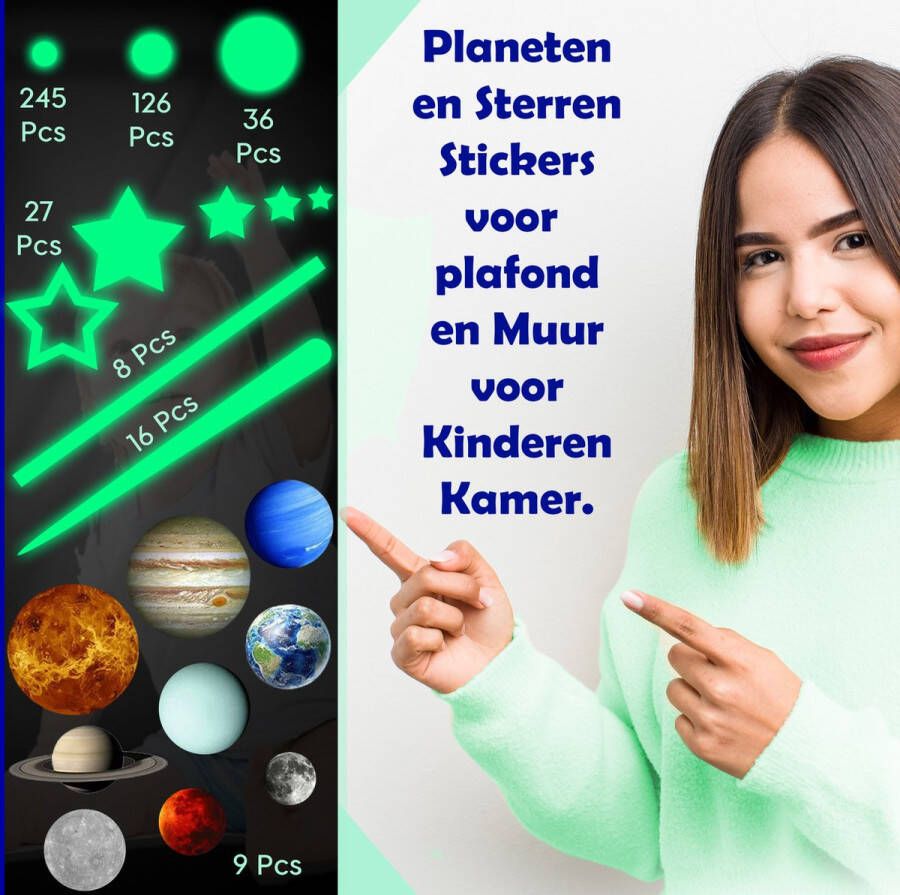 Glow in the dark stickers Sterrenhemel Groot Maten 467 energiebesparende lichtgevende planeten en sterren zelfklevend met sterke helderheid fluorescerende lichtgevende planeten en sterren muursticker voor baby's kinderen slaapkamer