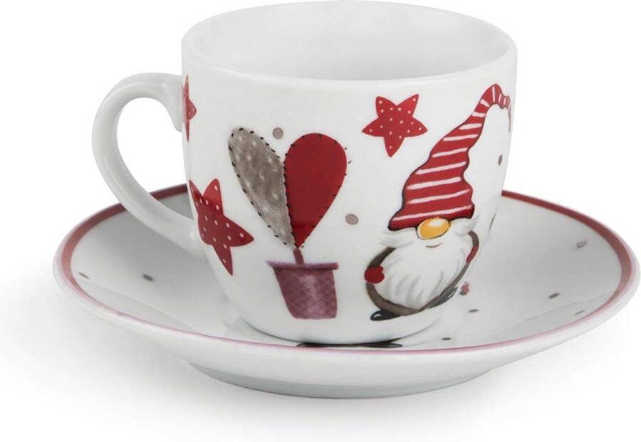Gnomo Christmas Set 6 espressokopjes en schotels 90 cl porselein Koffiekopjes set van 6