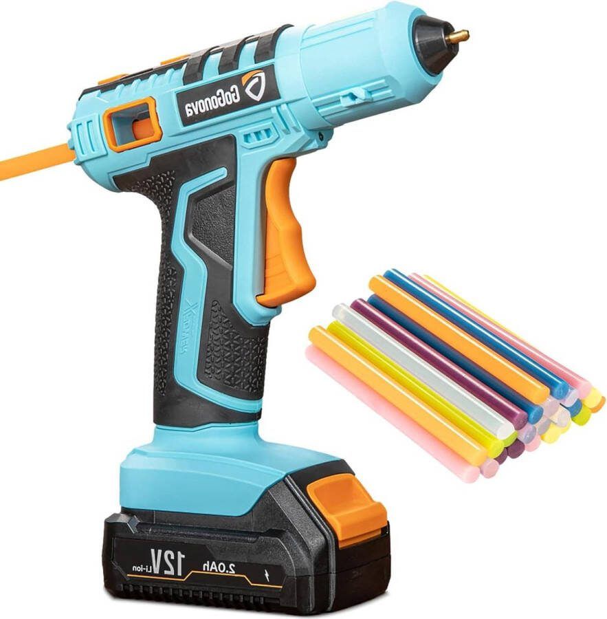 GoGonova 15S draadloos lijmpistool met anti-nachtdruppeldesign 12 V verwarming oplaadbare 2 Ah batterij 25 kleurrijke mini-lijmsticks Ideaal voor reparatie en handwerk