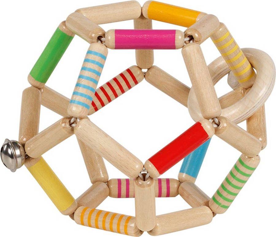 Goki Baby Bijtring: BAL gestreept diam.11cm met elastiek hout
