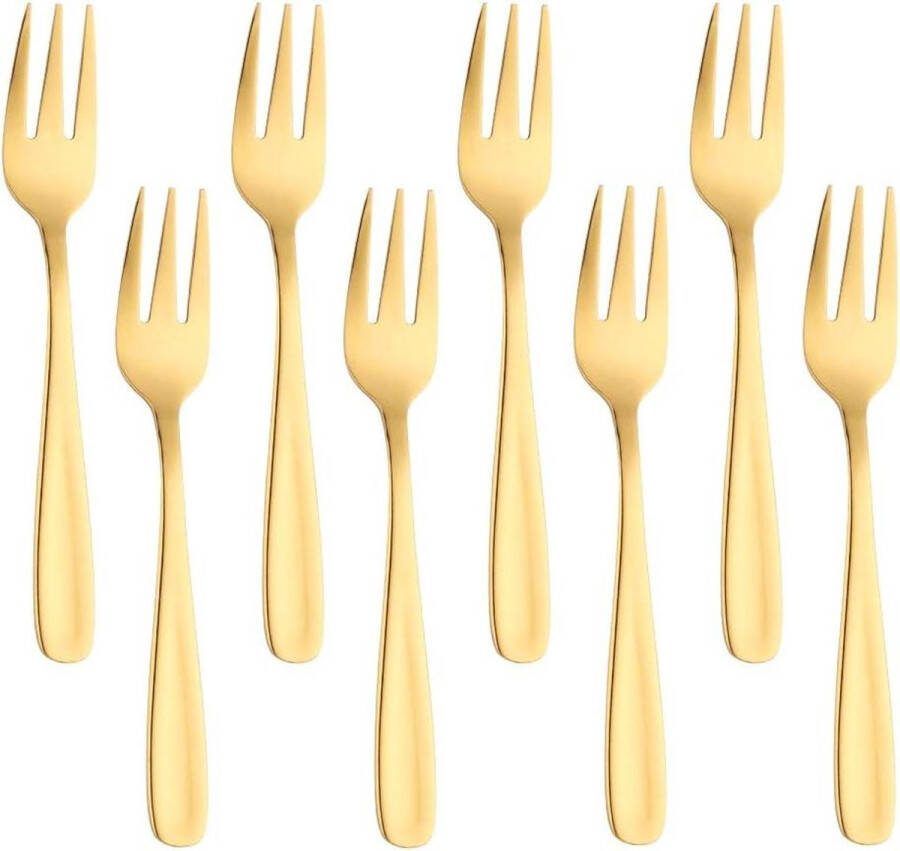 Gold Dessertvorken 18 10 Roestvrijstalen Klein Taartvorken Set van 8 5.3 inch 13.5 cm Fruitvorken Tafelvork voor Salade Aperitief Gebaksvorkjes