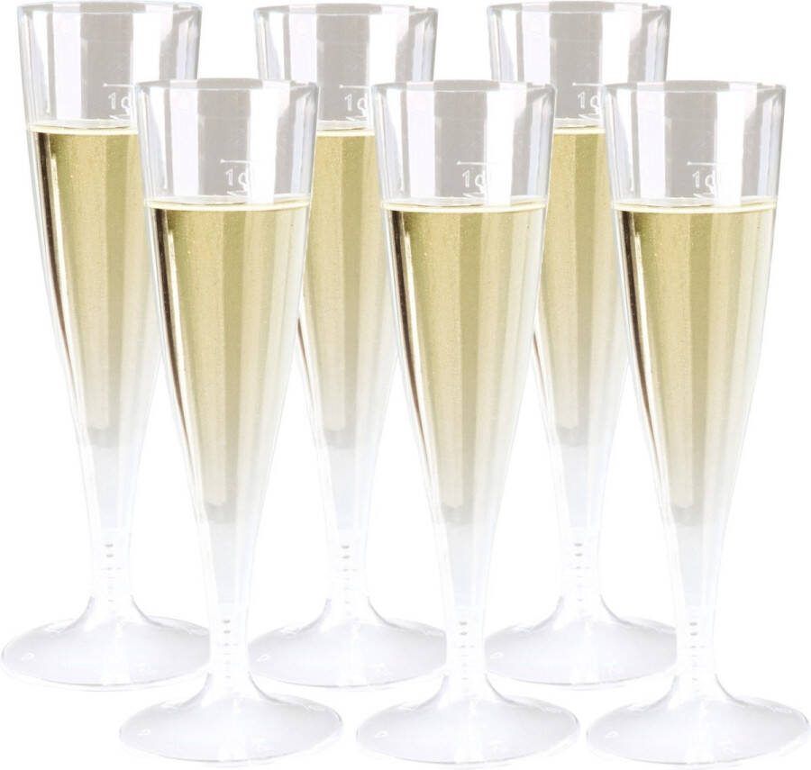 Goldplast champagneglas 3x 6stuks met losse voet 100ml transparant herbruikbaar kunststof