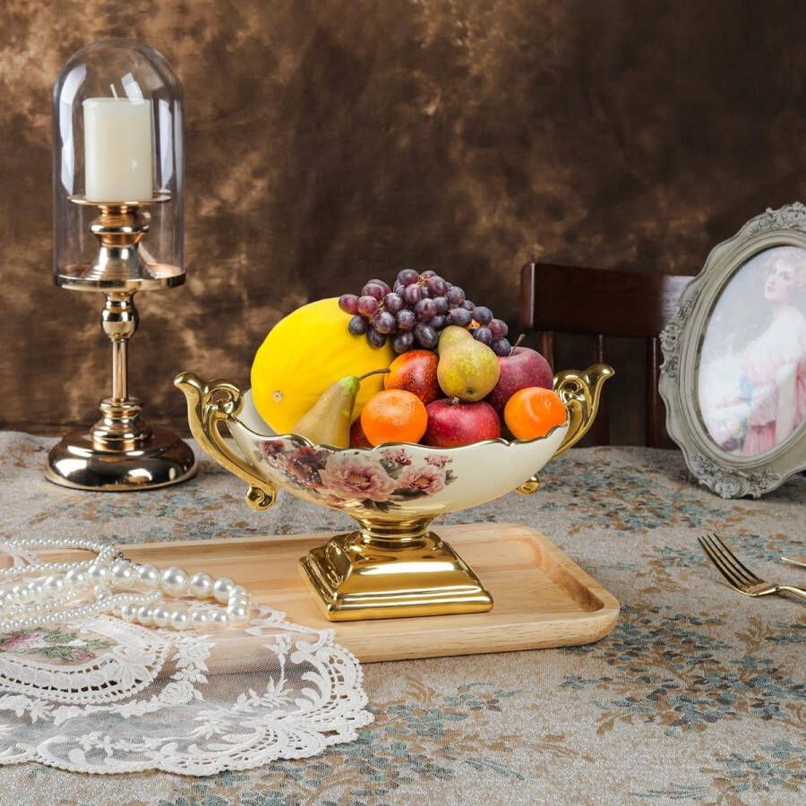 Golvende randen bloemen porseleinen schaal vintage slakom keramische fruitschaal met voet voor feestjes