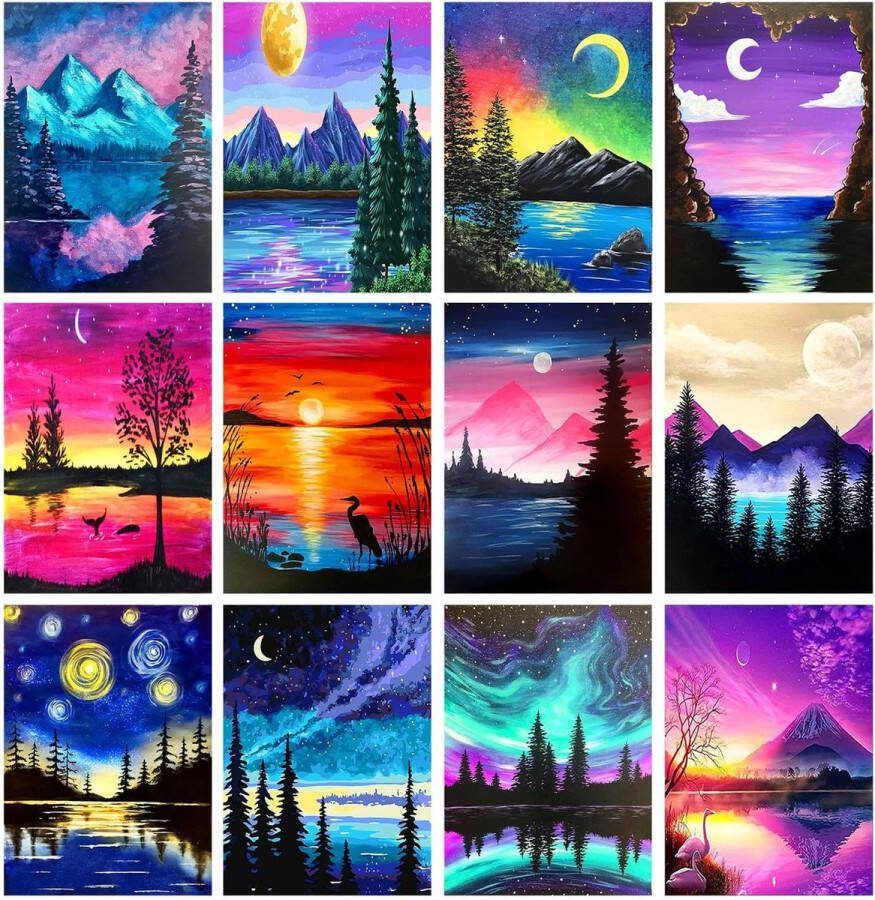 Goods 12 stuks Diamond Painting volwassen DIY 5D Diamond Painting Kits voor Prachtige Home Wanddecoratie Schilderijen met Diamanten van 30 x 40 cm