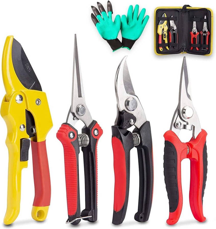 Goods 4 Packs Snoeischaar Tuin Cutter Clippers Roestvrij Staal Scherpe Snoeischaar Secateurs Professionele Bypass Snoeien Handgereedschap Schaar Kit met Opbergtas