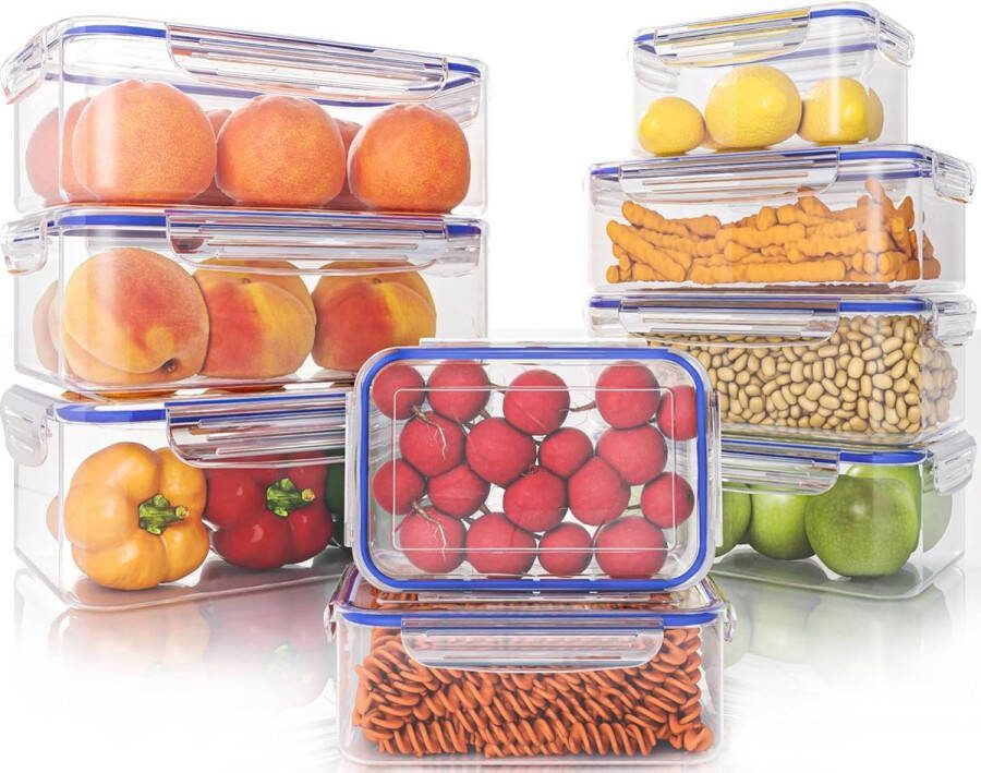 Goods 9 Stuks plastic Luchtdichte Voedselopslagcontainer (9 Containers 9 Deksels) Plastic voedselcontainers voor keuken pantry – Microgolfoven- en Diepvriesbestendig Lekvrij BPA-Vrij