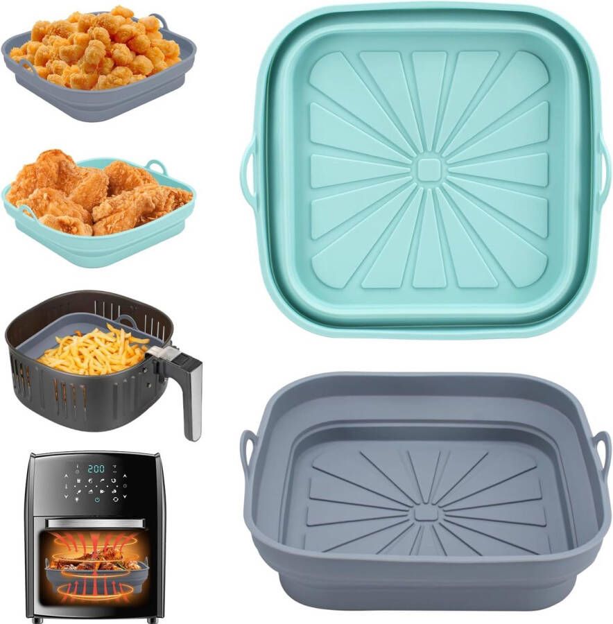 Goods Air Fryer Siliconen Pot 2 Stuks Airfryer Pan Liners Herbruikbare Heteluchtfriteuse Mand Vierkant Opvouwbare Tray Rack Accessoires Basket voor Magnetron Oven