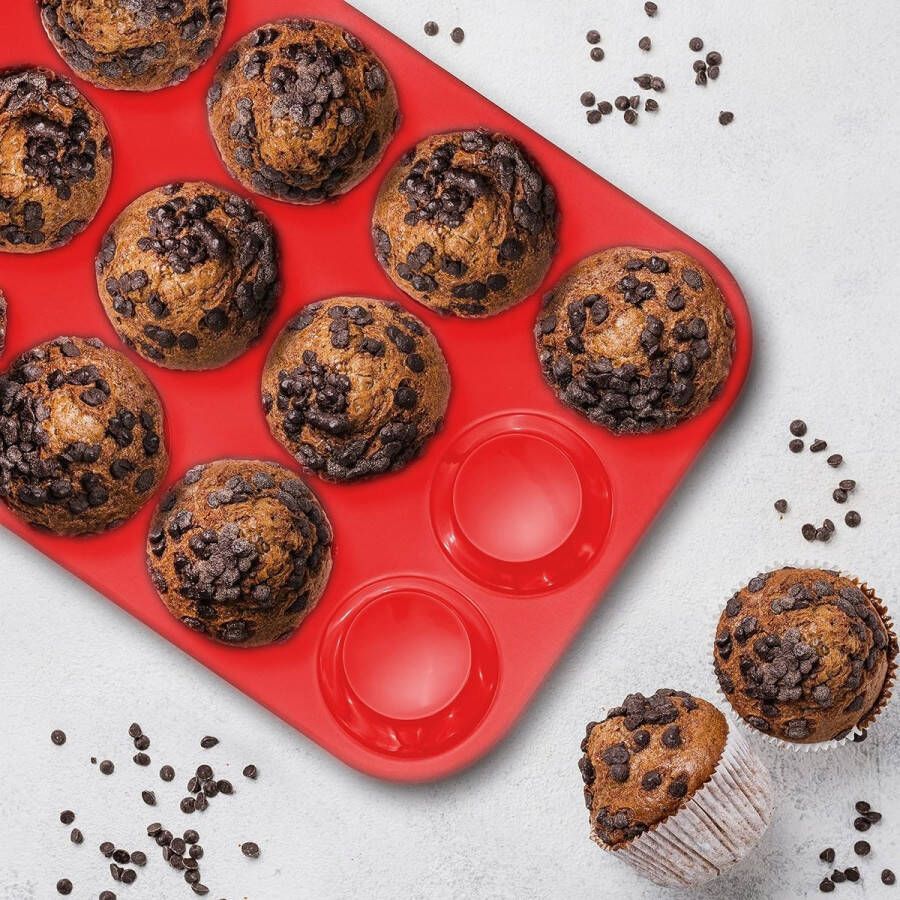 Goods Siliconen Muffin Bakvorm 12 Cupcake Vormpjes Hittebestendig en Gemakkelijk Schoon te Maken Perfect voor Heerlijke Gebakjes