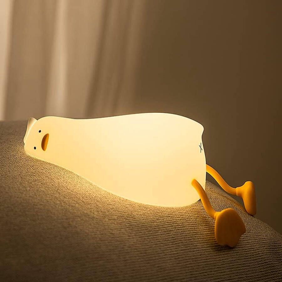 Goods Siliconen Nachtlampje Kinderen Eend Led Bedlampje USB-Oplaad en Timingfunctie 1200 mAh Kawaii Nachtlampje met Aanraakschakelaar en Helderheidsaanpassing 3 Niveaus Houder voor Mobiele Telefoon