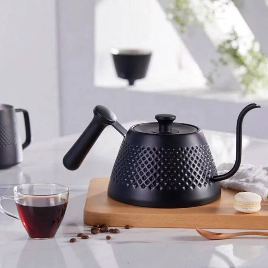Gooseneck Zwanenhals Waterketel Barista 1 liter RVS Zwart Hario V60 Buono Style slow coffee vakantie plantengieter design