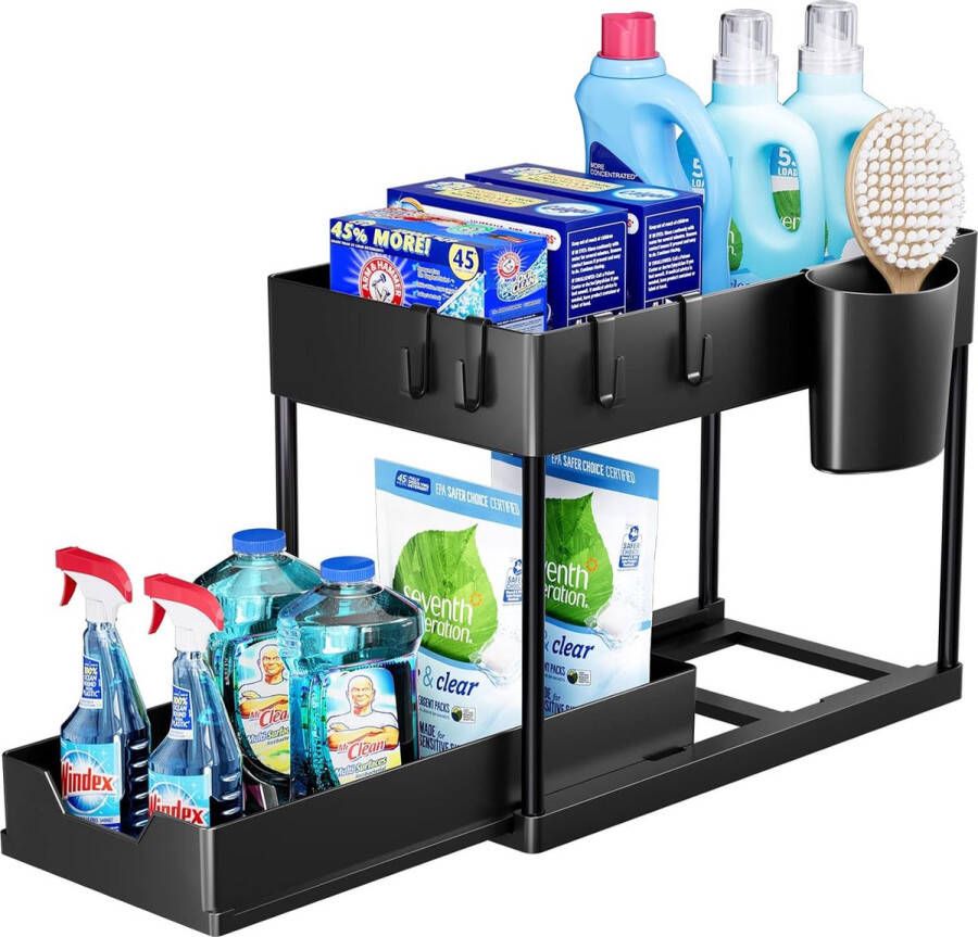 Gootsteenkast Gootsteen organizer uitschuifbaar- zwart Keukenkast Organizer Keuken Organizer Uitschuifbaar opbergruimte Aanrecht Organizer Kast Organizer Badkamer Organizer