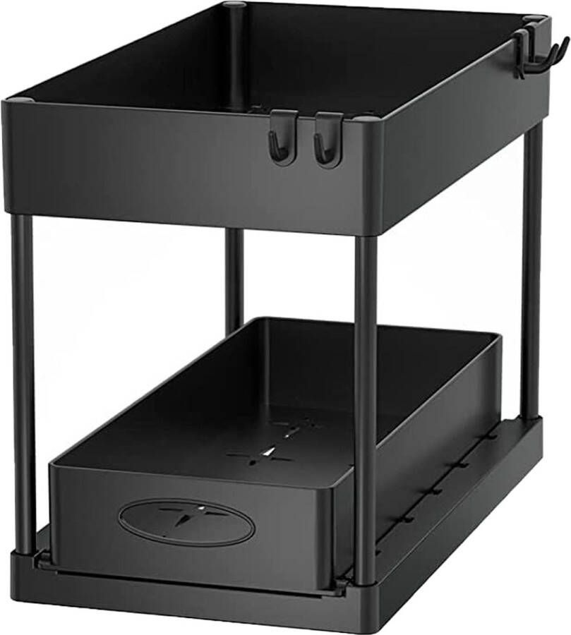 Gootsteenkast Organizer 2 laags 38 x 28 x 20 cm Keukenkast Organizer Zwart Uitrekbaar