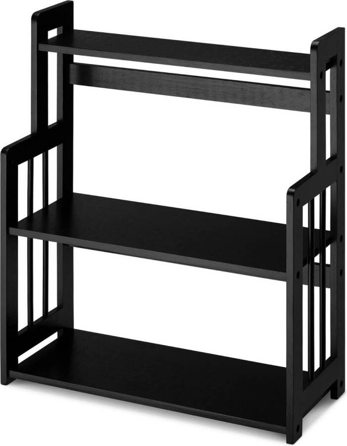 Gootsteenkast Organizer met rits Keukenrek met 3 planken Verstelbaar kruidenrek van bamboe Stevige constructie Zwart Gootsteenkast Organizer