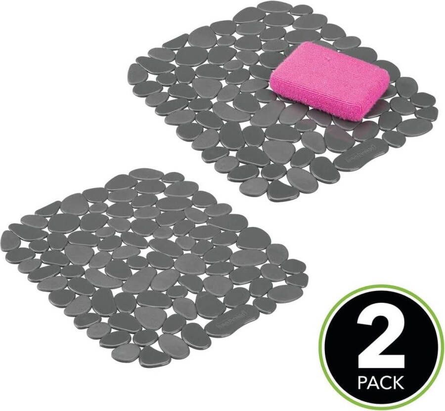 Gootsteenmat – afdruipmat voor gootsteen en aanrecht op maat – afdruipplaat met bubbelpatroon voor in de keuken – set van 2 – donkergrijs