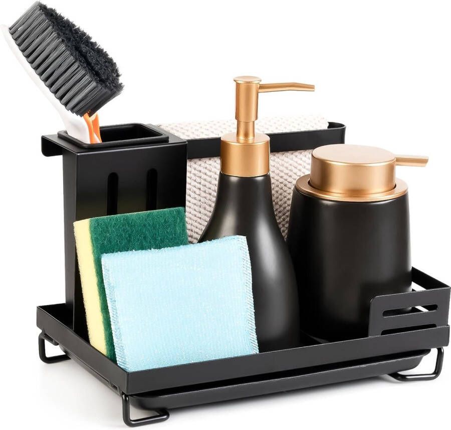 Gootsteenorganizer Gootsteen Caddy Organiser roestvrijstalen gebruiksvoorwerpenmand voor keuken en badkamer met afvoerbak eenvoudig te installeren sponshouder voor aanrecht