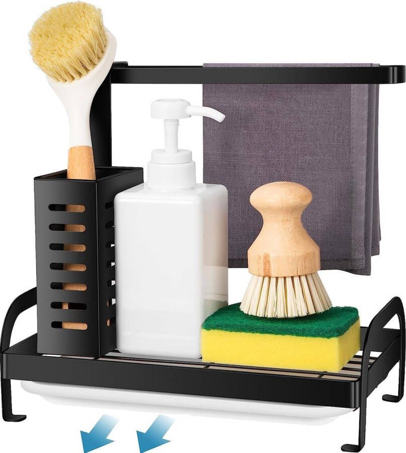 Gootsteenorganizer keukengereihouder sponshouder spoelbak met handdoekhouder voor perfecte hygiëne en optimale organisatie