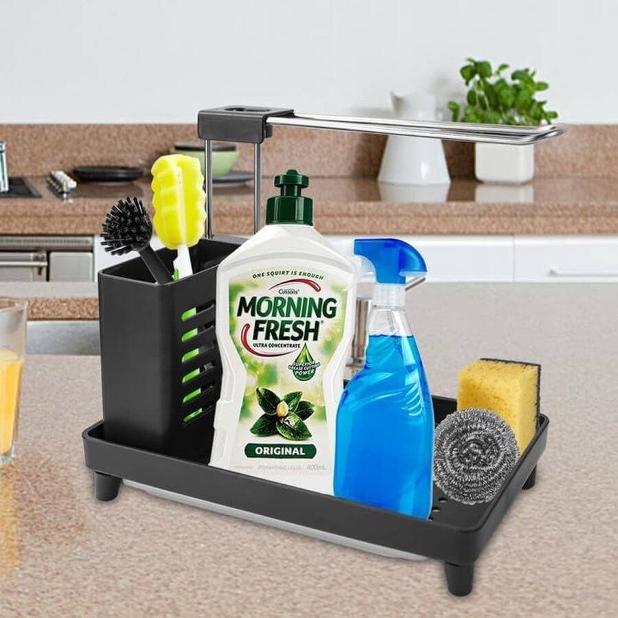 Gootsteenorganizer keukenorganizer sponshouder keuken roestvrij staal met afvoerbak gootsteenorganizer sponsborstelhouder sponshouder keuken voor keuken badkamer keuken