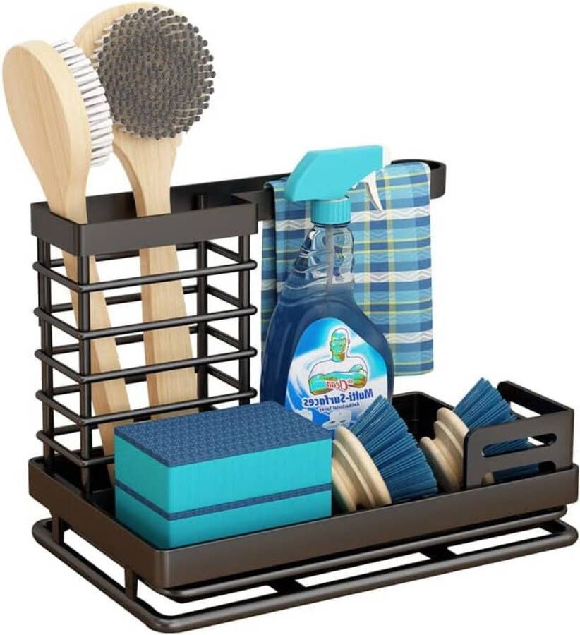 Gootsteenorganizer Koolstofstaal Afwaskom Opbergkastorganisator met Vaatdoekhouder Sponshouder Gebruiksvoorwerphouder in Badkamer en Keuken Gootsteen Caddy Organizer