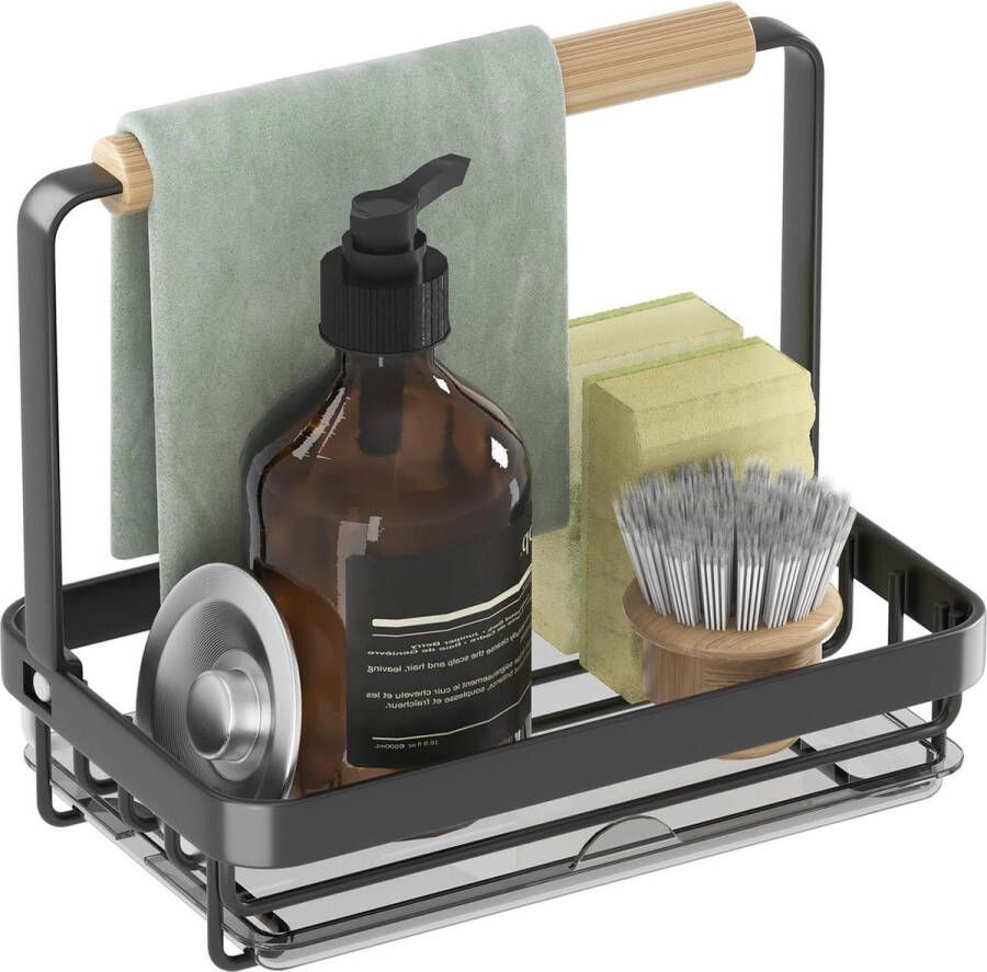 Gootsteenorganizer met zeepdispenser en opbergruimte voor keukengootsteen blauw