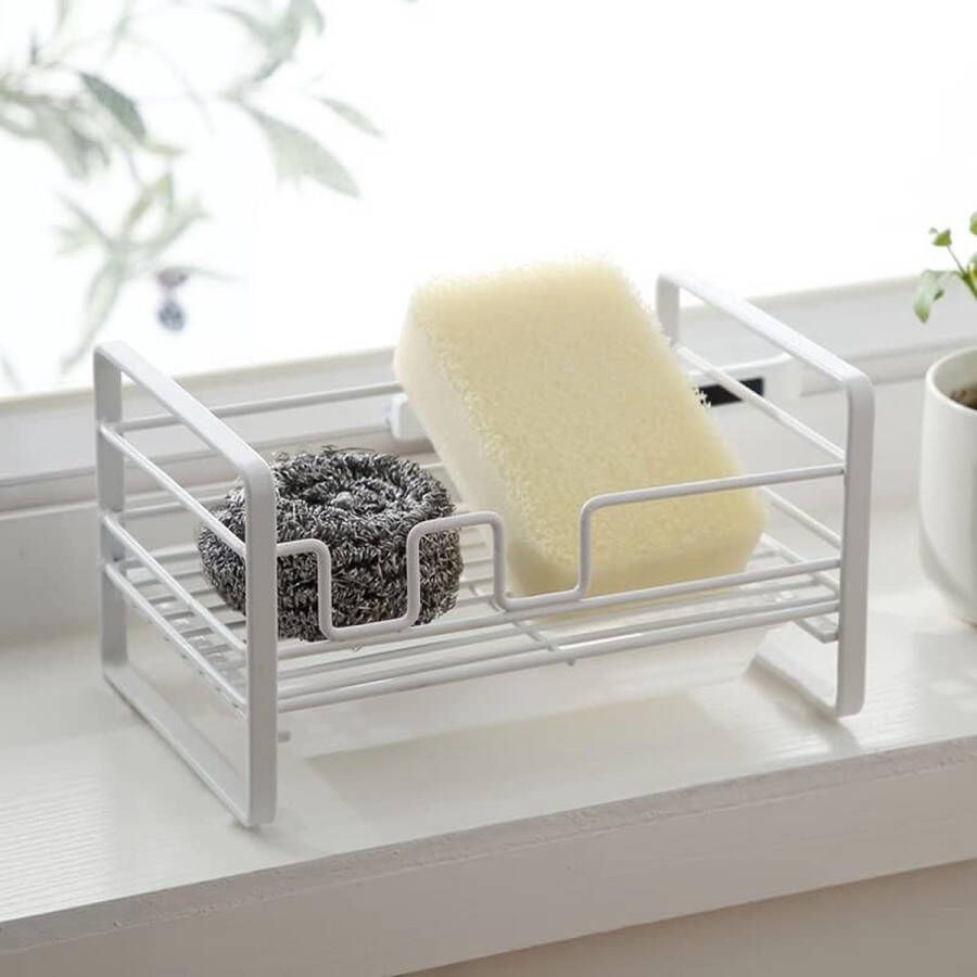 Gootsteenorganizer Sponshouder Keuken Keukenorganizer met antislipvlakken en verwijderbare bakjes Wit