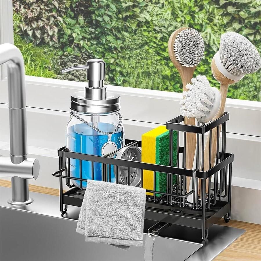 Gootsteenorganizer van roestvrij staal 304 met afneembare afvoerbak Afvoergarnituur Voor gootsteen aanrecht