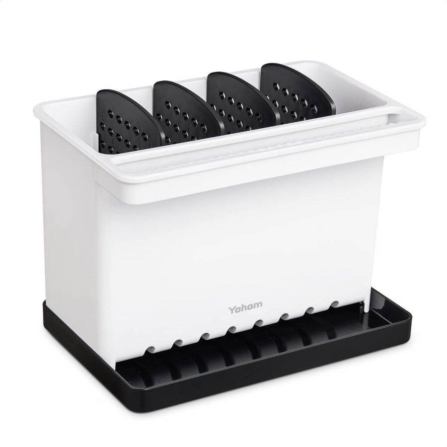 Gootsteenorganizer voor keukens Zwarte sponshouder met verstelbare vakken Gootsteenborstelhouder voor spoelbak Caddy Vaatdoekhouder met lekbak