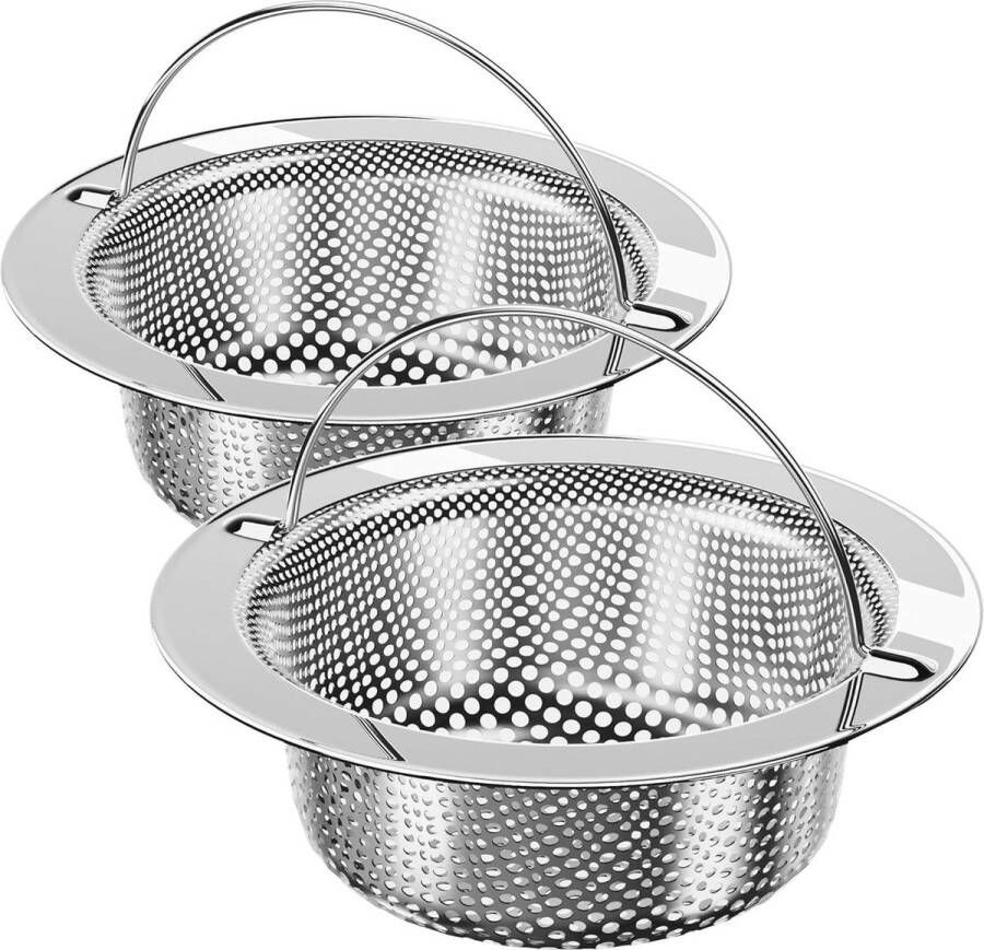 Gootsteenzeef Roestvrij Staal Voedselvanger Keuken Afdruiprek Mand Vaatwasmachinebestendig 433 Diameter 118 Diepte 2 Pak Gootsteen zeef