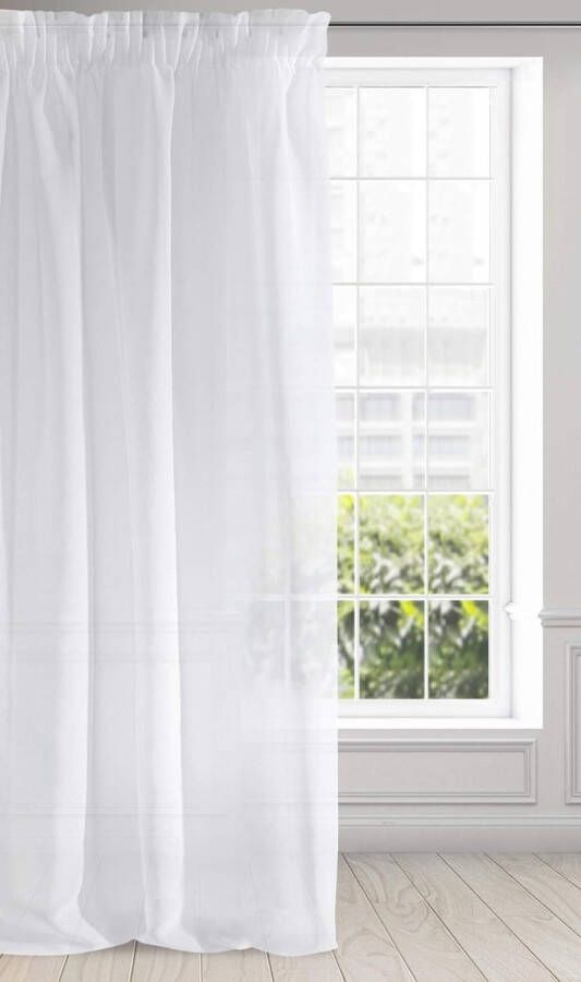 Gordijn glad transparant plooiband-1STK. Gordijnringen doorzichtig elegant hoogwaardig glamour slaapkamer woonkamer etamine stof wit 140x270 cm