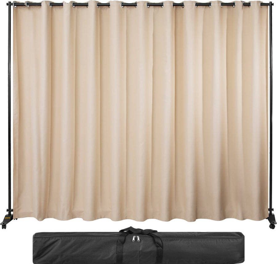 Gordijn Verdeler Stand 8 x 10 ft Vrijstaande Scheidingswand met 4 Wielen Aluminium Frame Cerduisteringsgordijn Oxford Tas Uitbreidbare Partitie Privacyscherm voor Kantoor Conferentie Beige