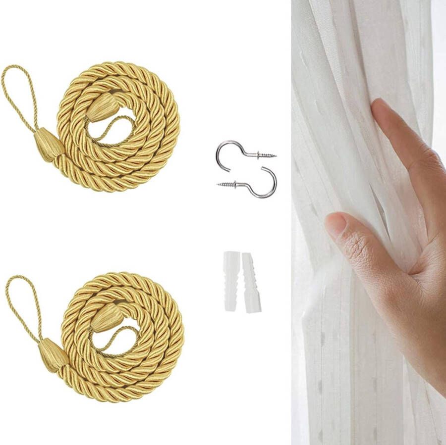 Gordijnbanden 2 stuks dasruggen voor gordijnen decoratieve handgemaakte gordijntouwen Tiebacks met 2 metalen schroefhaken (goud)