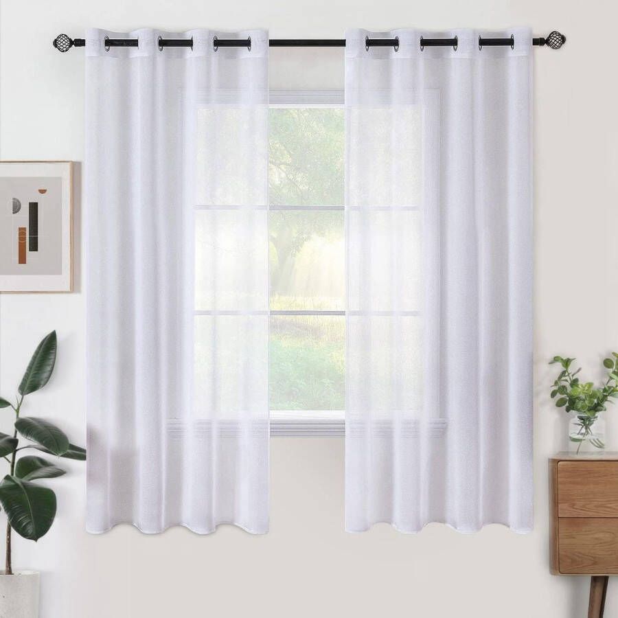 Gordijnen 140 x 160 cm semi-transparant set van 2 stuks voor woonkamer en slaapkamer wit