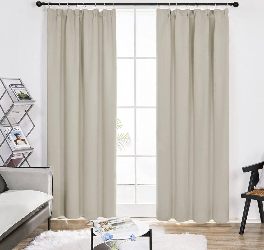 Gordijnen Kant en Klaar Plooiband Thermische Gordijnen met Warmtewerend Stof voor Woonkamer Slaapkamer 140x200 cm (B x H) Crème 2 stuks
