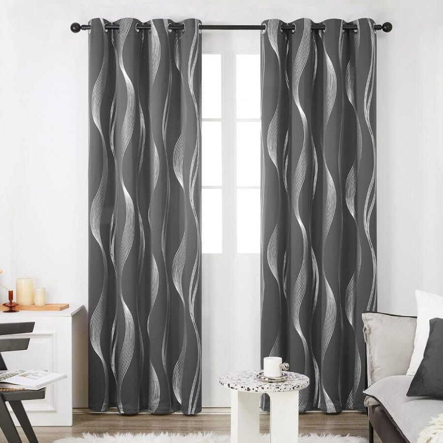 Gordijnen met Ringen Donkergrijs 140x180 cm (B x H) set van 2 Verduisteringsgordijnen Warmte-isolerend Gordijnen voor Woonkamer Slaapkamer