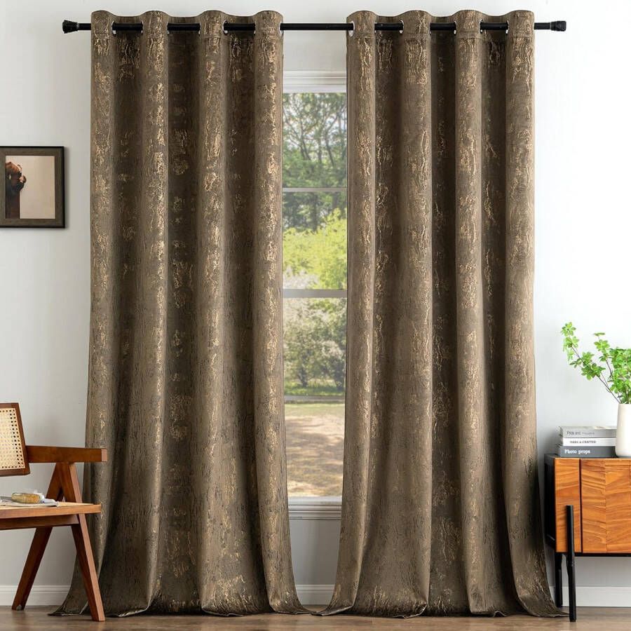 Gordijnen ondoorzichtig gordijnen met ringen decoratie ringgordijn decoratieve vitrage voor slaapkamer en woonkamer set van 2 140 x 280 cm (b x h) donkerbruin