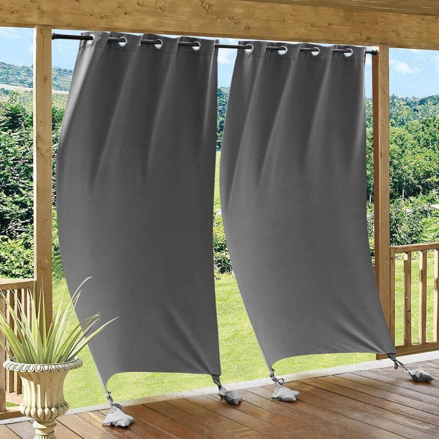 Gordijnen voor buiten verzwaarde zakken winddicht thermische verduisteringsgordijnen waterdicht voor terras huis zwembad 2 stuks 132 cm x 213 grijs