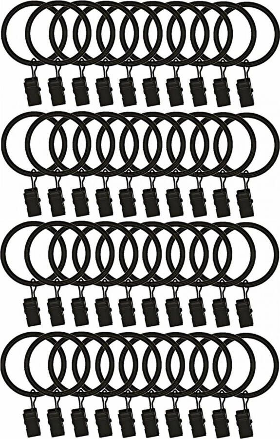Gordijnringen 3 x 32 mm 40 stuks Douchegordijn Ringen voor Gordijnen Ring Douchegordijn Ringen Gordijnringetjes met klemmetjes Zwart