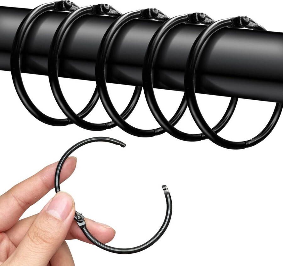 Gordijnringen 40 stuks om te openen 50 mm gordijnringen ronde ringen gordijnclips douchegordijn metalen klemmen voor gordijnen en gordijnroedes (zwart)