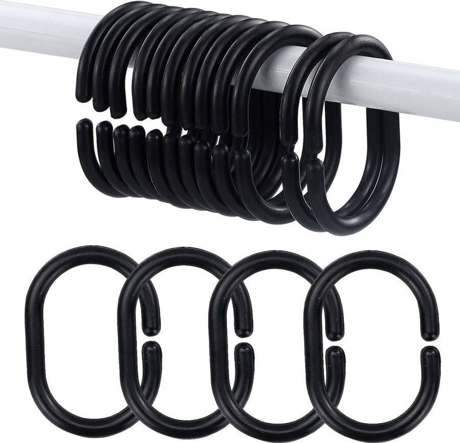 Gordijnringen-Douchegordijn Buigbaar Ring Gordijnhaken Haken Douchegordijnringen -Douchegordijn Ringen Set Shower Curtain Rings-Set van 12 douchegordijnhaken -zwart C-vormig