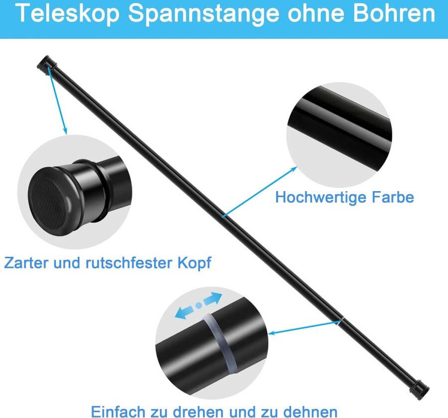 Gordijnroede 2 stuks zonder boren douchestang uittrekbare kledingstang voor doe-het-zelfprojecten badkamer kledingkast 90-160 cm zilver (diameter 25 mm)