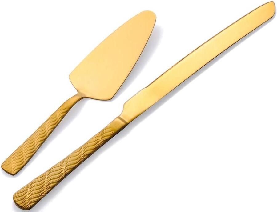 Goud Taartmes en Serveerset Taartsnijder van Roestvrij Staal voor Bruiloften Verjaardagen en Feestjes Taartsnijder