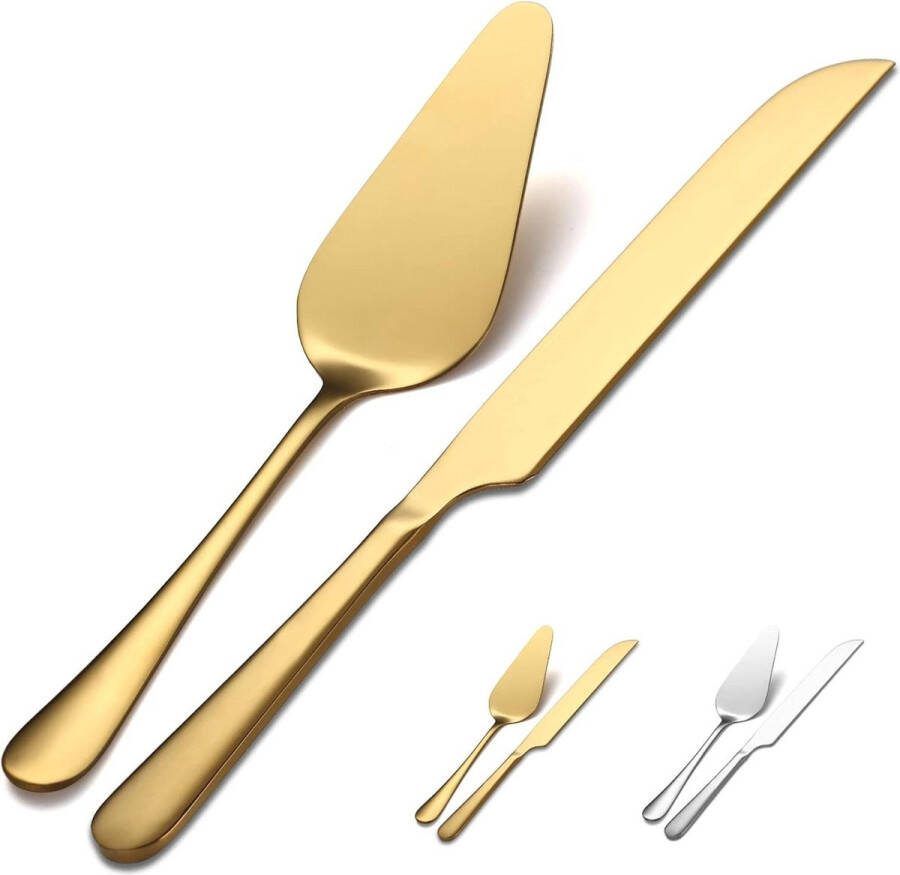 Goud Titaniumplateren Roestvrij Staal Taartmes en Serveerset Luxe Taartsnijderset voor Bruiloft en Verjaardag Taartsnijder