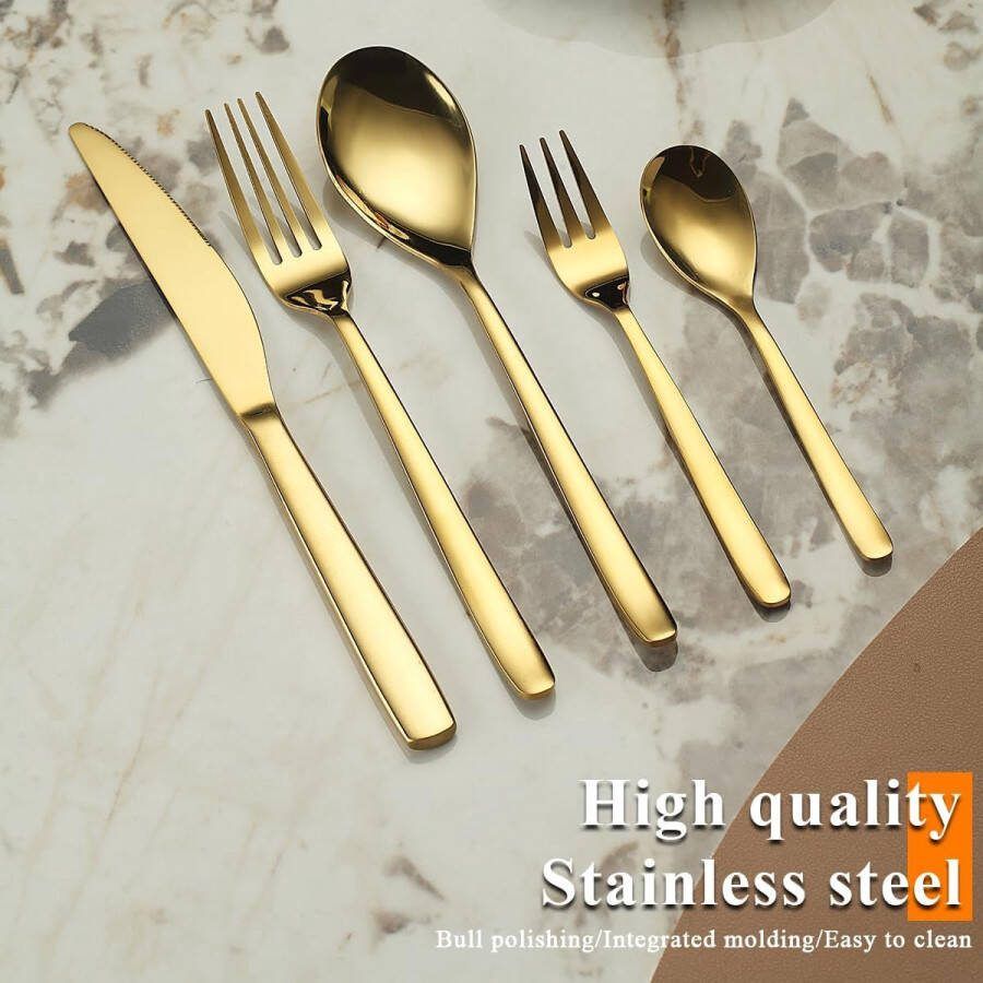 Gouden bruiloft bestek Set 60 stuks voor 20 Titanium Plating Roestvrij staal bestek Set Gouden lepels Vorken Messen Set voor thuis bruiloft restaurant