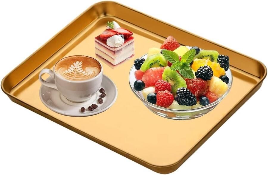 Gouden Dienbladen Rvs Platte Bodem Rechthoekige Opslag Plaat voor Thuis Restaurant Snacks Desserts Fruit Thee