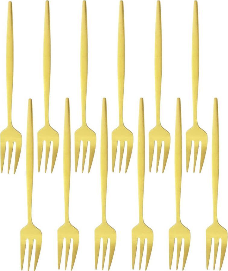 House of Husk Gouden Gebaksvorkjes Dessertvorken Taartvorkjes Cocktailvorken Klein Vorkjes 12 Stuks RVS 14cm