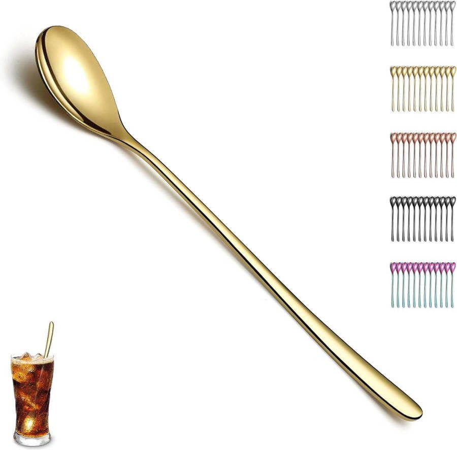 Gouden Latte Macchiato lepel set van 12 stuks titanium plating gouden roestvrijstalen theelepel roerstaaflepel koffielepel ijslepel cocktaillepel