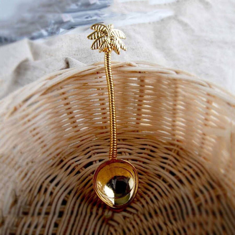 Maxium Gouden Lepel Palmboom Set van 6 Palmboom Lepels Goud Gouden Messing Theelepel