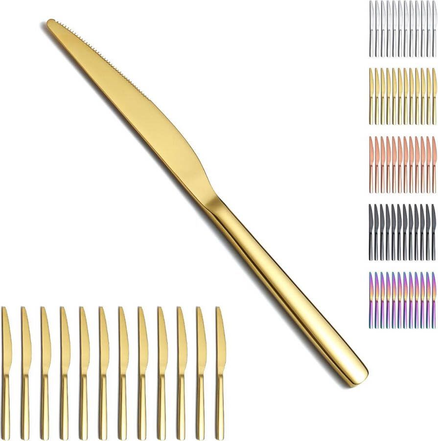 Gouden steakmessen set van 12 stuks titanium plating goud roestvrij staal tafelmessen bestekset vaatwasmachinebestendig