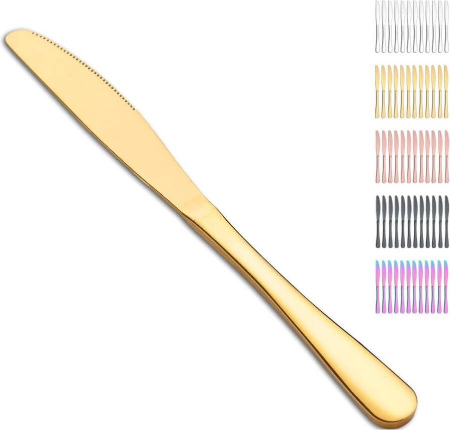 Gouden tafelmessen 12 stuks gouden titanium plating roestvrij staal steakmessen botermes messenset bestekset vaatwasmachinebestendig