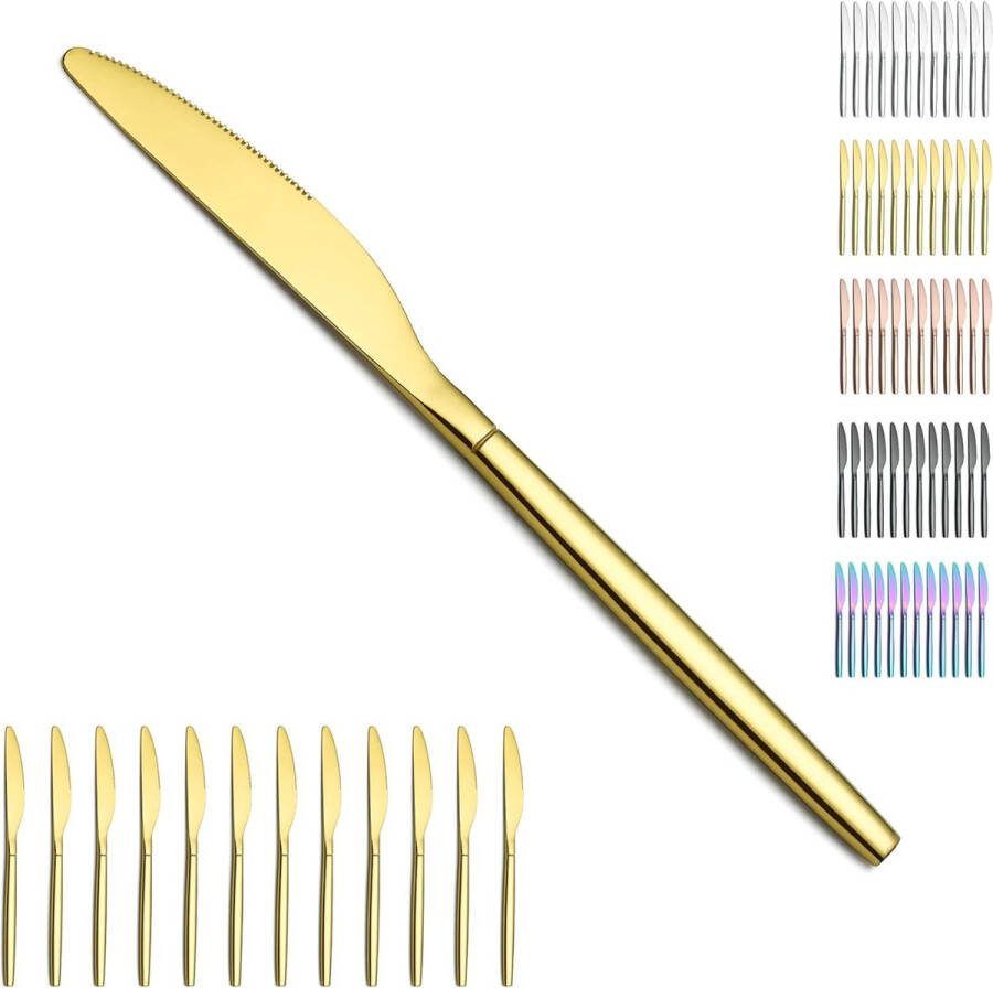 Gouden tafelmessen set van 12 stuks titanium goud roestvrij staal modern dinermes botermes ideaal voor thuis toiletkamer hotel bruiloft vaatwasmachinebestendig